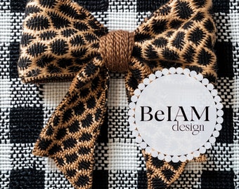 3D Embroidered Bow Seamless Pattern: Black & White Checkered Fabric (Digital File)