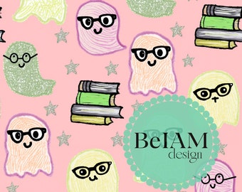 Pastel Book Lover Ghost Seamless Pattern: Fabric Sublimation (Digital Download)