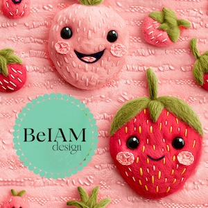 3D niedliche Erdbeeren Kinder nahtlose Muster-Wiederholungsdatei für Stoff Sublimation Download Digital Paper Scrapbook Surface Design Wallpaper