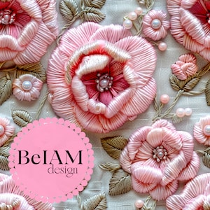 3D geborduurd roze bloemen naadloos patroon herhalend bestand voor stofsublimatie Download digitaal papier Scrapbook Surface Design Wallpaper