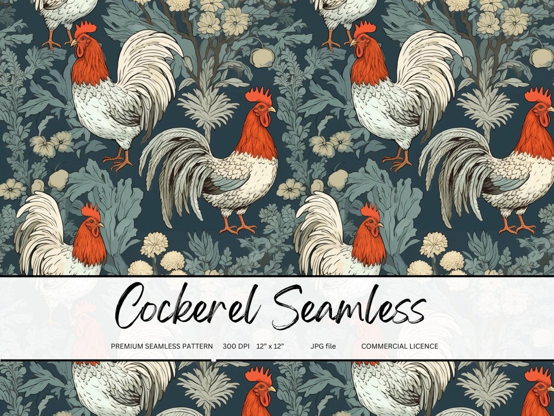 Rooster Fabric Pattern: Farm Animal Repeat Design (digital) - Etsy