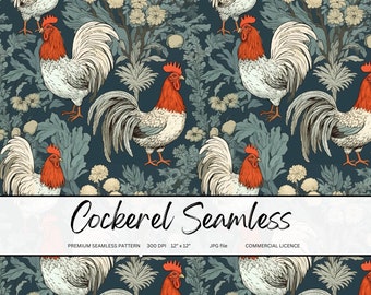 Rooster Fabric Pattern: Farm Animal Repeat Design (Digital)