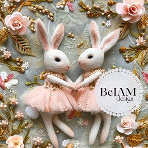 Lapin ballerine modèle sans couture répéter le fichier pour sublimation de tissu lapin danseur de ballet fausse broderie papier numérique 3D modèle sans couture