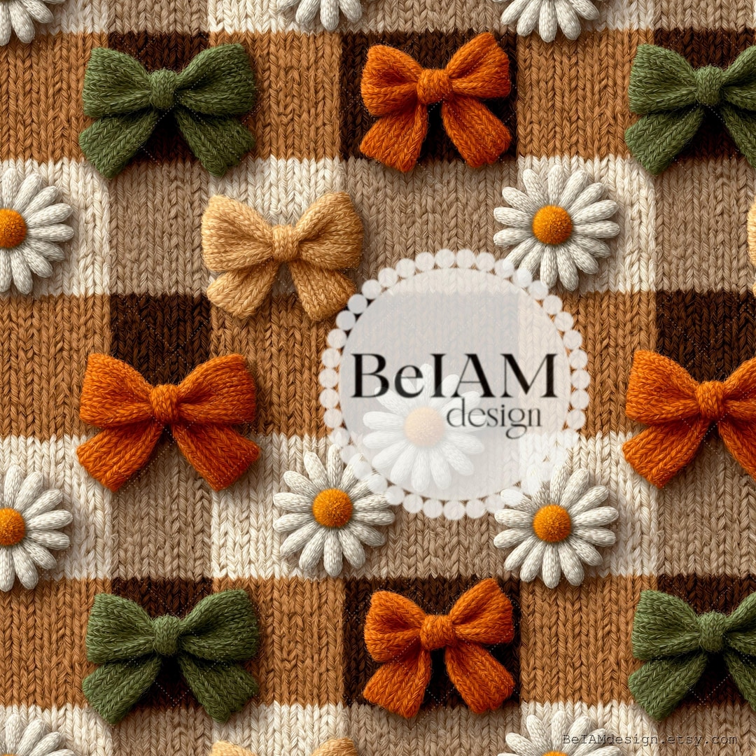 Checkared Pattern Bow Fall Checkered Bows Seamless Pattern: Coquette Fabric Design (digital ...