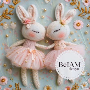 Lapin ballerine transparente motif fichier de répétition pour sublimation de tissu lapin danseur de ballet fausse broderie papier numérique 3D sans couture