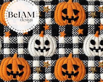 3D Black White Checks Jack o Lanthern Seamless Pattern Repeat File for Fabric Sublimation Digital Paper Halloween Commercial Use