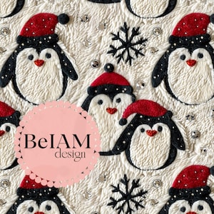 Patrón sin costuras de pingüinos de Papá Noel en 3D, archivo repetido para sublimación de tela, papel digital, diseño de vaso, papel tapiz