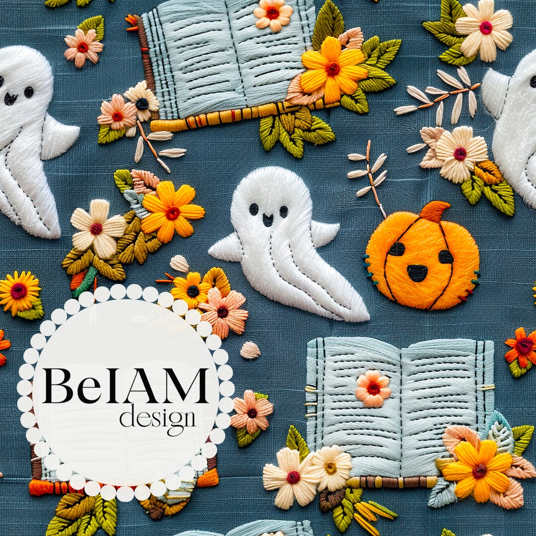 3D Cute Bookish Ghouls Seamless Pattern Repeating File Fabric ...