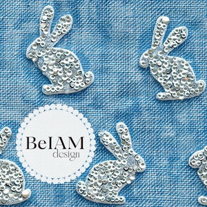 Lapin à sequins 3D sur denim sans couture motif répétitif fichier pour sublimation tissu Téléchargement numérique papier Scrapbook Surface Design papier peint