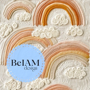 Boho Regenbogen Stickerei Nahtlose Datei für Stoff Sublimation Muted Gender Neutral Digitales Papier Faux Stickerei Seamless 3D