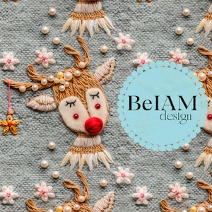 3D Muted Reindeer Stickerei Nahtlose Muster Wiederholungsdatei für Stoff Sublimation Neutral Floral Digitale Papier Handwerk Tumbler Design Tapete