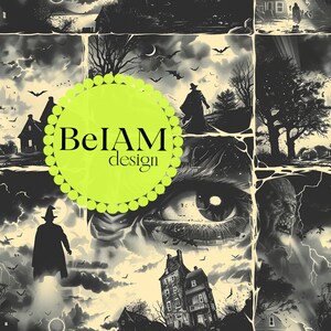 Retro läskig Halloween sömlöst mönster: Spöklikt digitalt papper (JPEG)