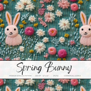 Broderie transparente motif lapin printanier pour impression sur tissu printemps transparente fichier numérique papiers répétition tissu motif floral lapin
