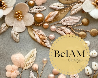 3D Neutral Muted Boho Floral Embroidery Seamless Pattern: Fabric Sublimation (Digital Download)