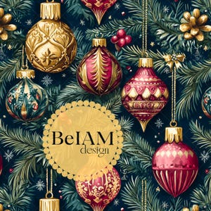 Vintage Weihnachtskugeln Nahtlose Muster-Wiederholungsdatei für Stoff Sublimation Weihnachtsbaum Dekor Digitale Papier Handwerk Tumbler Design Tapete