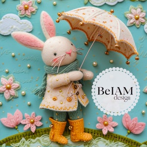 Motif sans couture 3D lapin mignon fausse broderie fichier répétitif pour sublimation de tissu téléchargement papier numérique Scrapbooking conception de surface