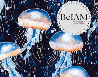 Jellyfish Seamless Pattern: Underwater Fabric Print (Digital File)
