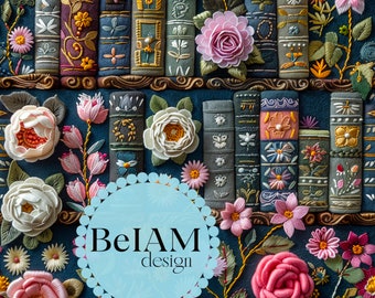 3D Floral Bookshelf Seamless Pattern Repeating File for Fabric Sublimation Download Digital Paper Scrapbook Journal Surface Design Wallpaper