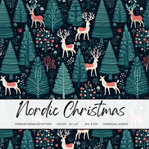 Modèle sans couture de Noël scandinave pour impression sur tissu Fichier PNG transparent Noël nordique hiver PNG sans couture