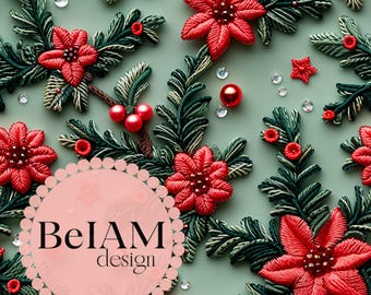 3D Christmas Floral Seamless Pattern Repeating File for Fabric Sublimation Christmas Digital Paper Craft Tumbler Design Wallpaper