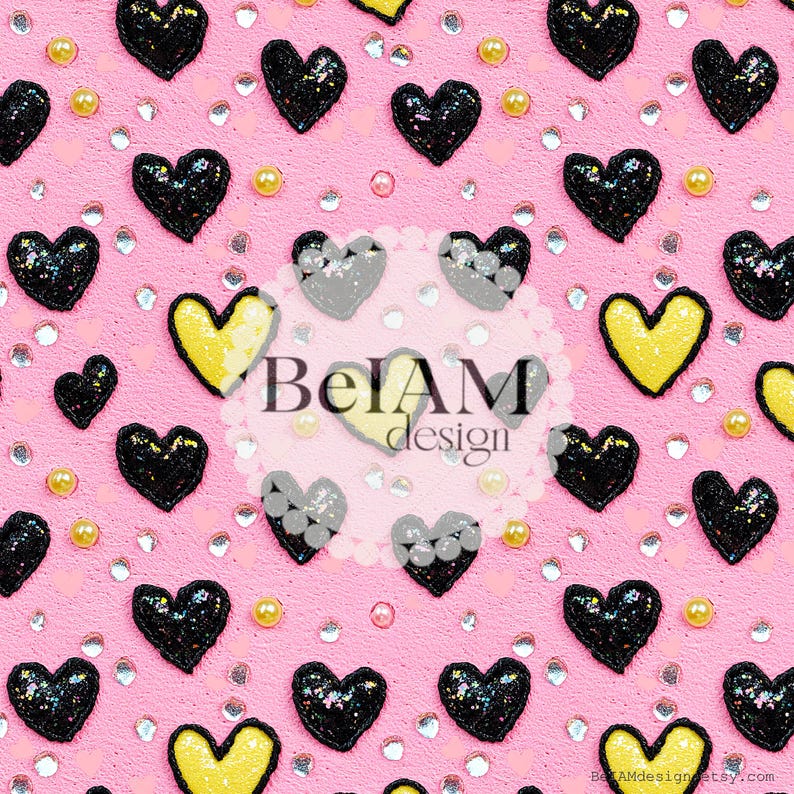 Glittery Valentine Hearts Seamless Pattern: Fabric Sublimation Digital ...