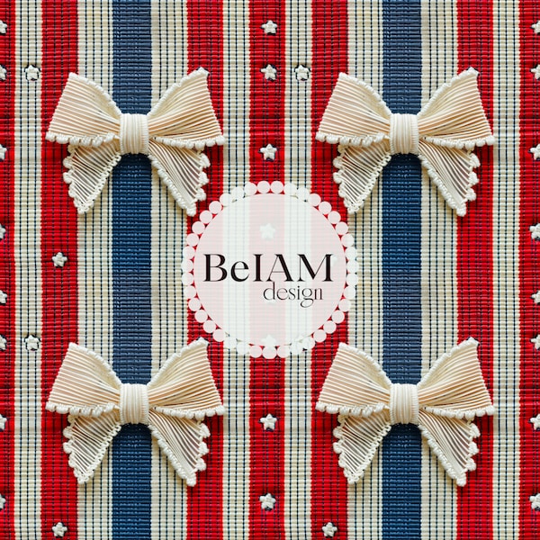 3D 4th of July Bows Seamless Pattern Repeating File for Fabric Sublimation Download Digital Paper Scrapbook Journal Surface Design Wallpaper