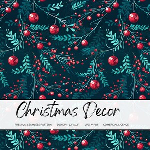 Christmas Greenery Decor Seamless Pattern for Printing on Fabric Winter seamless File Repeat Fabric Design Digital Paper Instant Download