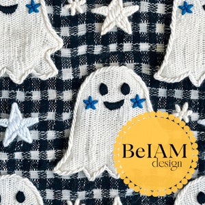 3D süßes Halloween-Karo-Geist-nahtloses Muster, sich wiederholende Datei, Stoffsublimation, Download digitaler Papier-Scrapbook-Oberflächen-Design-Tapete