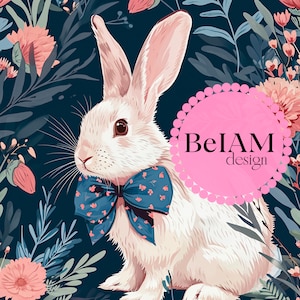 Motif répétitif de fichier sans couture de lapin floral de Pâques pour la conception de surface de fichier sans couture de fichier de lapin de papier numérique de ressort personnalisé de tissu de sublimation de ressort