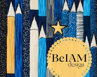 Faux Embroidery Blue Pencils Seamless Pattern: Boy School Fabric Sublimation (Digital Download)