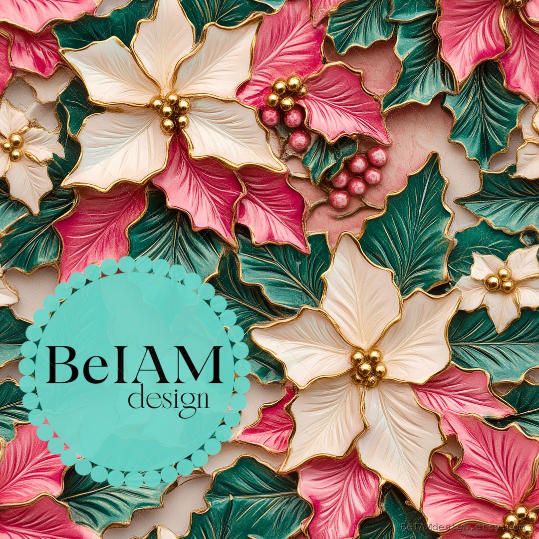 Holly Repeat Pattern 3D Pink Gold Holly Seamless Pattern Repeating File for Fabric ...