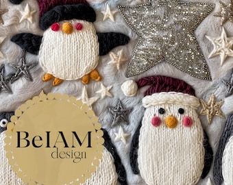 3D Penguin Winter Seamless Pattern: Neutral Fabric Sublimation (Digital Download)