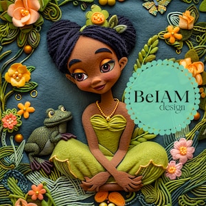 3D Princesa e o Sapo Padrão Sem Costura Arquivo de Repetição para Sublimação de Tecido Baixar Papel Digital Scrapbook Design de Superfície Papel de Parede