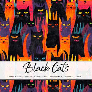 Modèle sans couture de chats noirs papier numérique imprimable Halloween fichier sans couture pour scrapbooking papier peint chats noirs Haloween