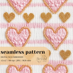Gestrickte Herzen nahtlose Datei Faux Stickerei nahtlose Valentines Muster Liebe nahtlose Rapportmuster