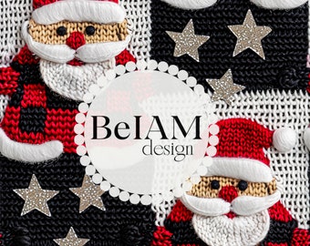 3D Faux Knit Santa Claus Seamless Pattern: Fabric Sublimation (Digital Download)