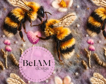 3D Bumble Bee Seamless Pattern: Fabric Sublimation, Digital Paper (JPEG)