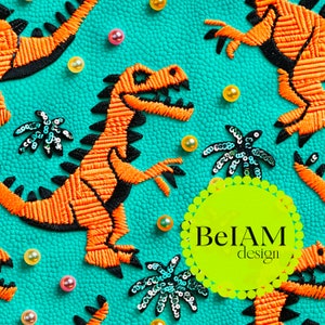 File di ripetizione del modello senza cuciture 3D Neon Trex per la sublimazione del tessuto Scarica lo sfondo del design della superficie del diario di album di carta digitale