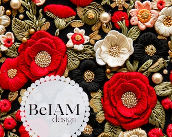 3D Floral Embroidery Pattern: Seamless Fabric Sublimation (Digital Download)