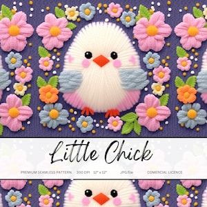 Broderie petit poussin sans couture printemps faux motif de broderie pour impression sur tissu printemps sans couture fichier broderie sans couture fichier