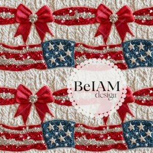 Coquette American Flag Seamless Pattern: Glitter Fabric Sublimation (JPEG Digital File)