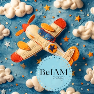 3D Flugzeug Flauschige Wolken Nahtlose Muster-Wiederholungsdatei für Stoff Sublimation Junge Digitale Papier Scrapbook Journal Tumbler Design Tapete