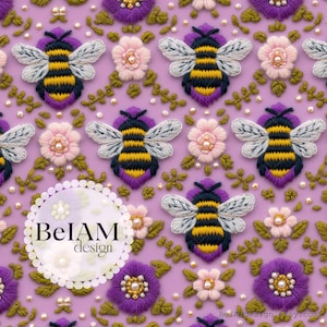 花の蜂の刺繍効果シームレスパターン繰り返しファイルデジタルペーパーカスタムファブリック商業用シームレスファブリックファイル