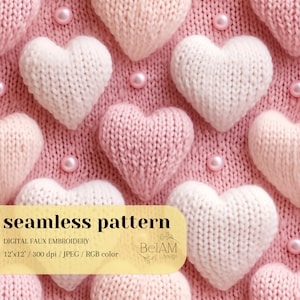 Rosa Herzen Faux Knit Nahtloses Muster Valentinstag Nahtlos wiederholen Stoffdesign Liebe Nahtlos Gestricktes Strukturpapier Druckbar Nahtlos