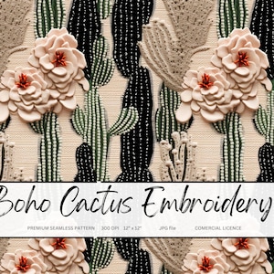 Boho Cactus borduurwerk naadloos bestand cactussen borduurwerk voor afdrukken op stof Boho Cactus Print Faux borduurwerk Cactus naadloos patroon