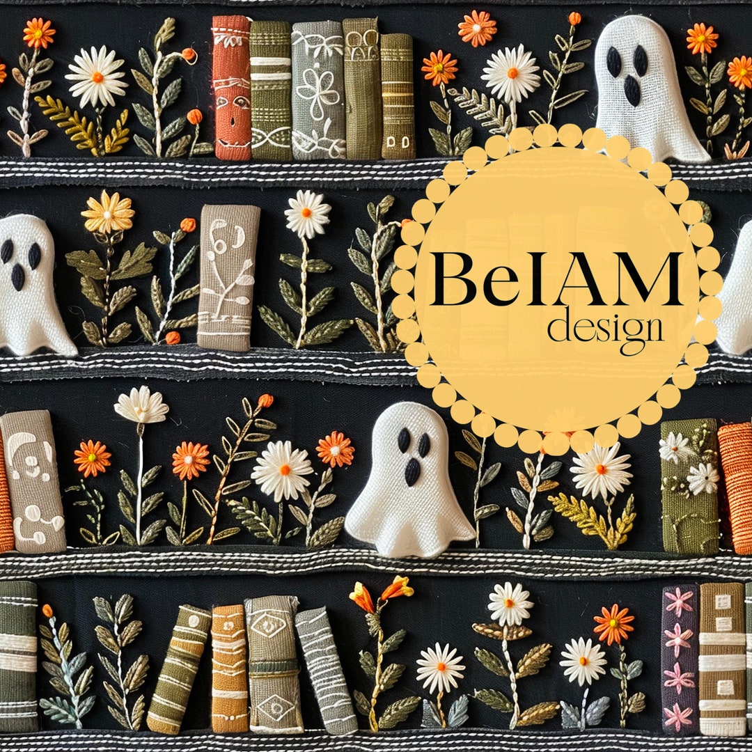 Boho Bookish Ghouls Seamless Pattern: Halloween Digital Paper (digital ...