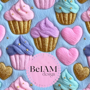 Cupcakes d'amore 3D San Valentino modello senza cuciture ripetuto file tessuto sublimazione pastello San Valentino carta digitale artigianato tumbler design carta da parati