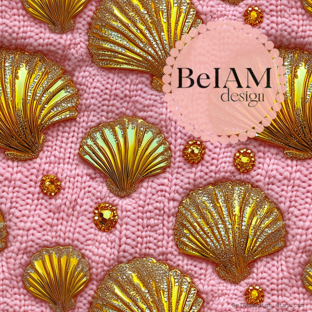 3D Gold Pink Seashell Summer Seamless Pattern Repeating File for Fabric ...