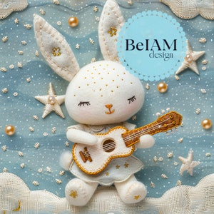Lapin mignon 3D jouant de la guitare fichier répétitif sans couture pour sublimation de tissu, impression de conception de Surface en papier numérique à téléchargement immédiat