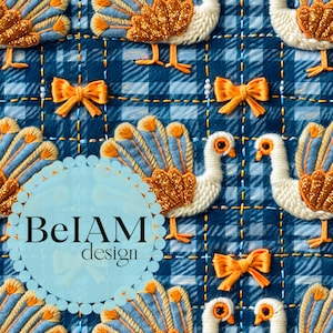 3D Coquette Thanksgiving Seamless Pattern Repeating File for Fabric Sublimation Checker Turkey Digital Paper Craft Tumbler Design Wallpaper